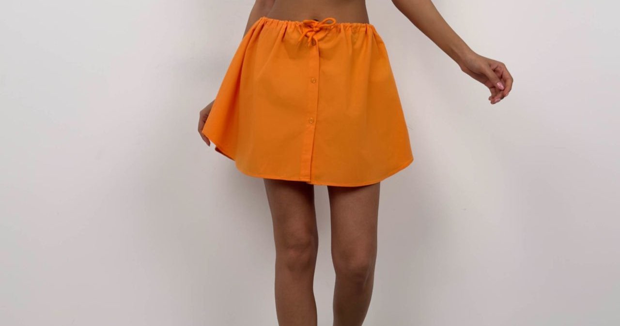 Elastic Waist Buttoned Orange Mini Skirt