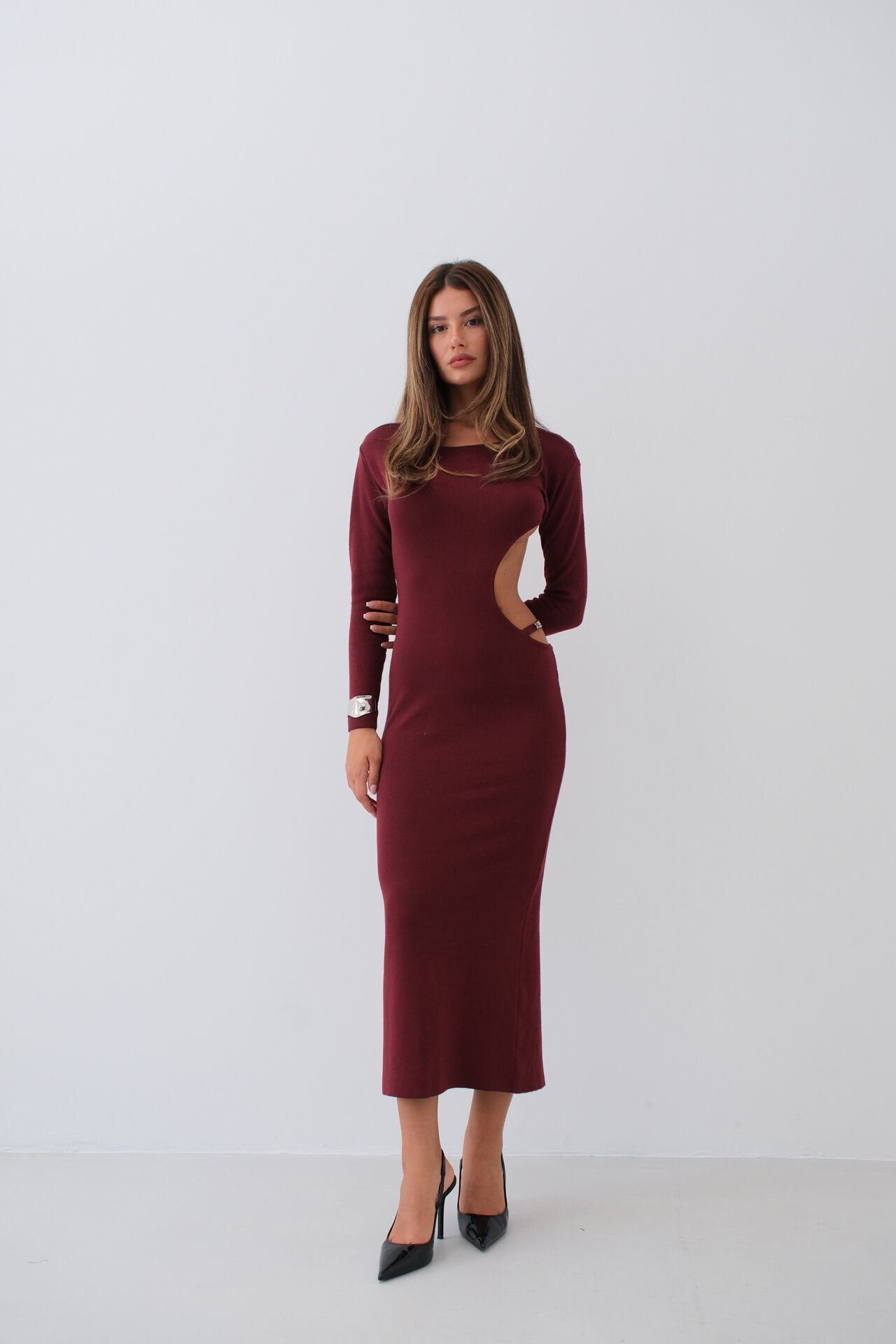 Backless Claret Red Midi Dress