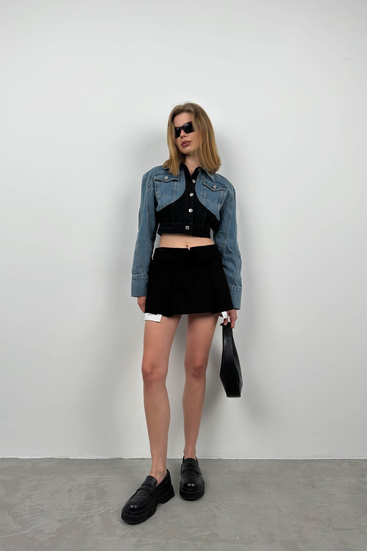 Two-Tone Cropped Denim Jacket