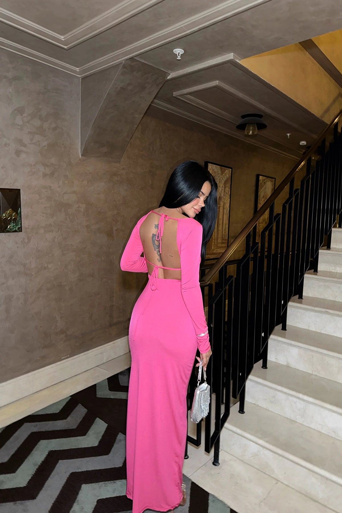 Fuchsia Elegance Back-Tie Maxi Dress