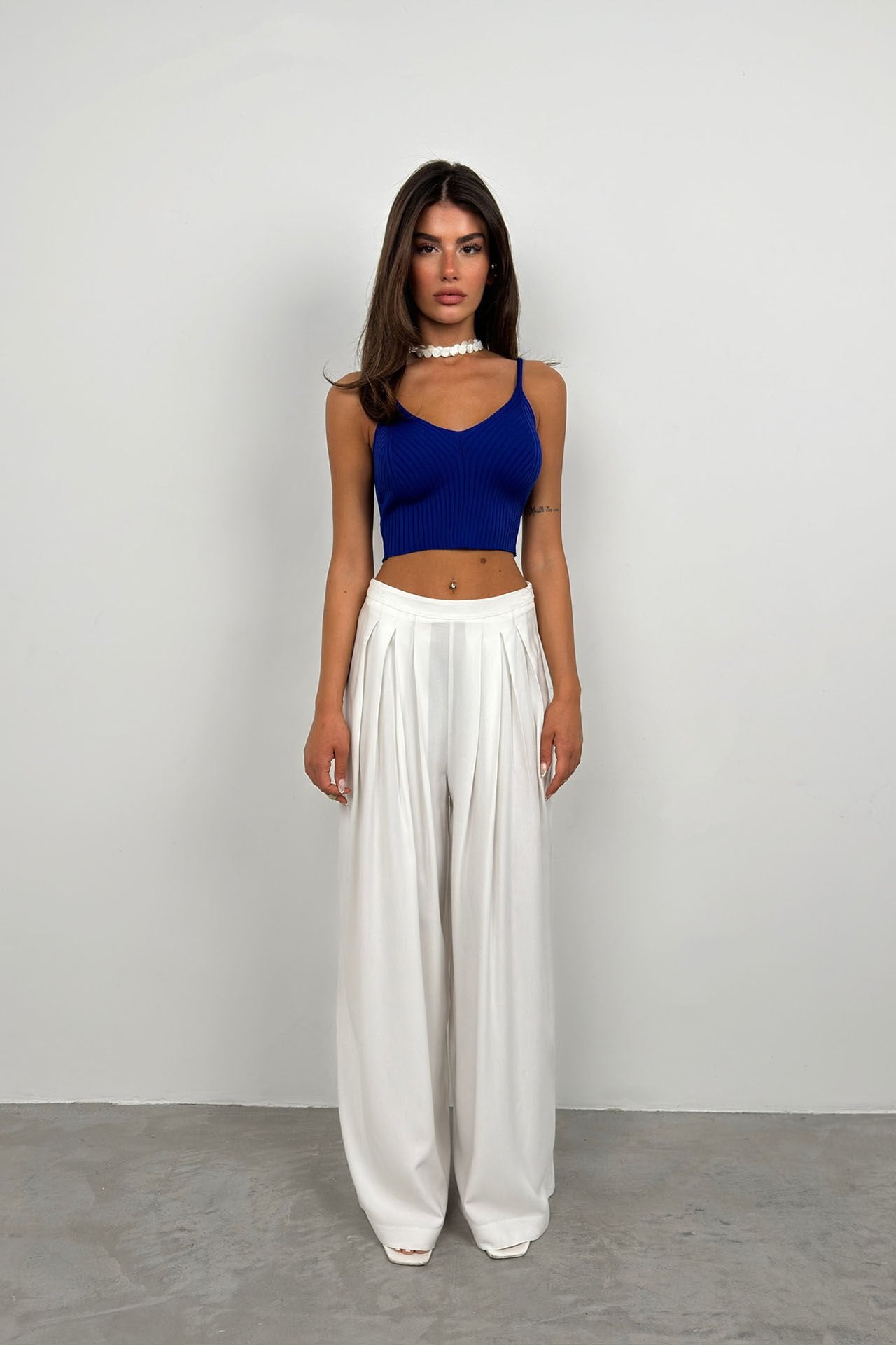 Sapphire V-Neck Ribbed Crop Top