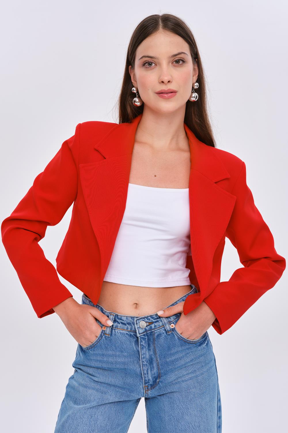 Bold Red Scarlet Crop Blazer